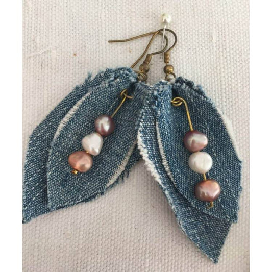 Sassi Pink beads Denim Handmade Earrings image 0