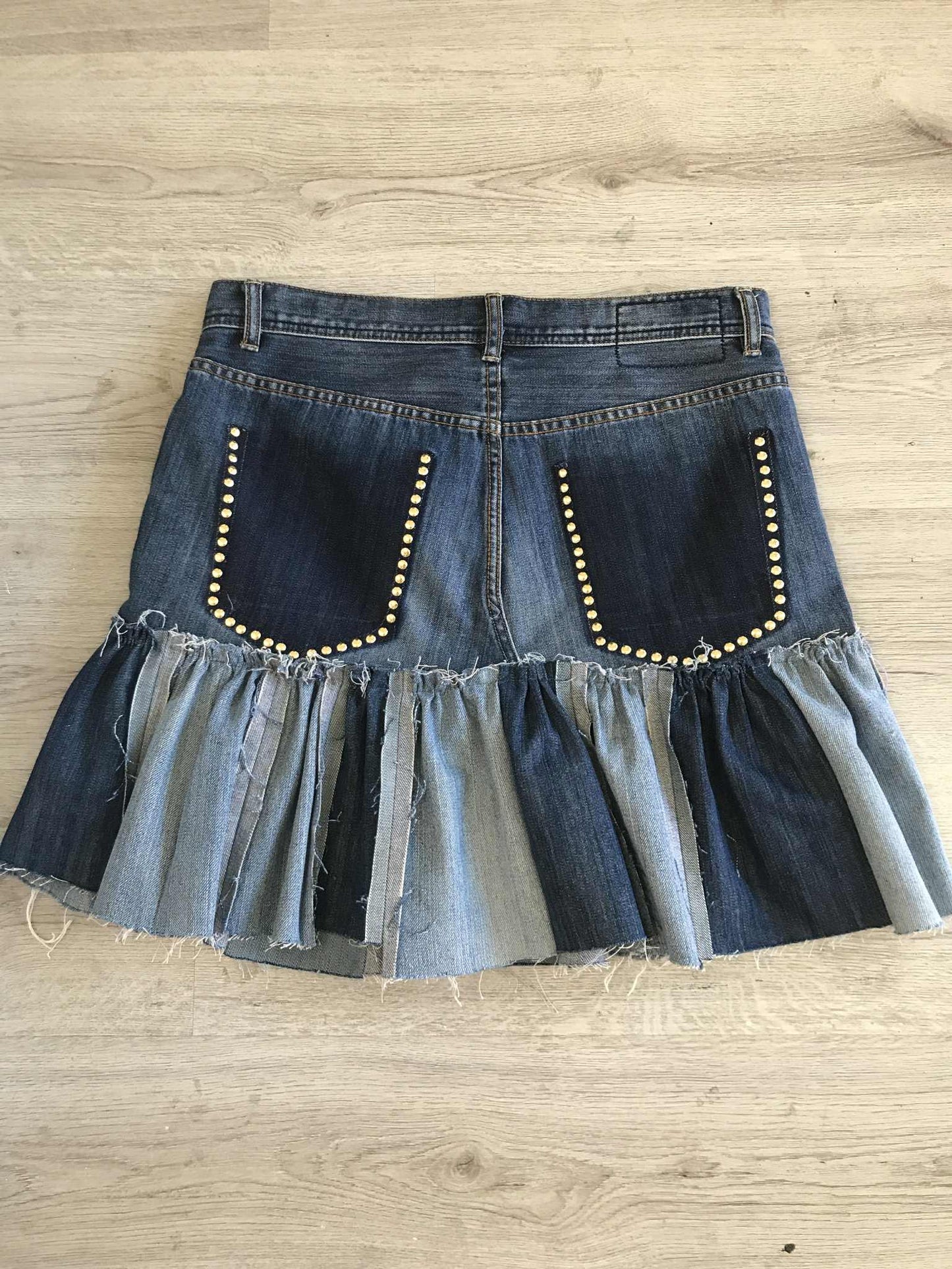 Handmade Frayed Denim Skirt | Custom Upcycled Jean Skirt | Raw Hem Ruffles