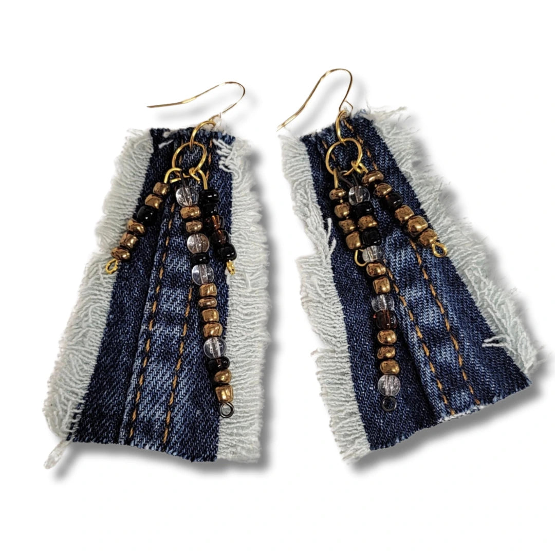 Sassi Denim Tassel Dangling Earrings
