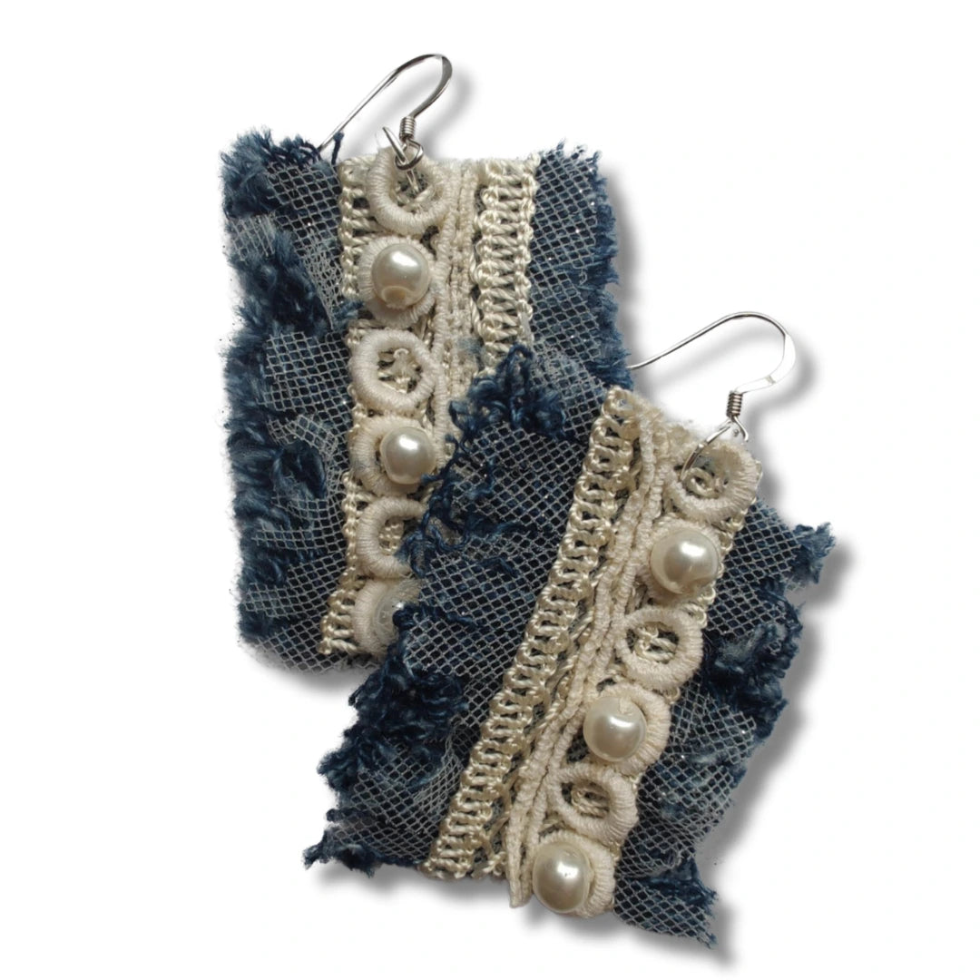 Sassi Denim White Pearl Earrings