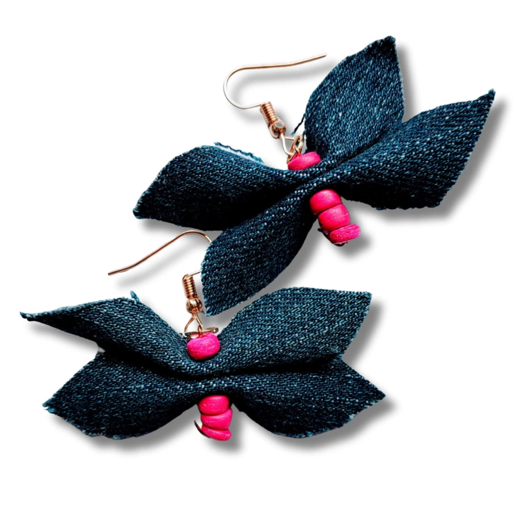 Sassi Denim Pink Butterfly Earrings