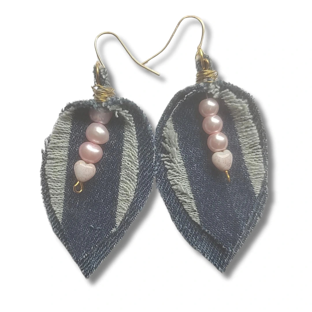 Sassi Pink Pearls Denim Earrings