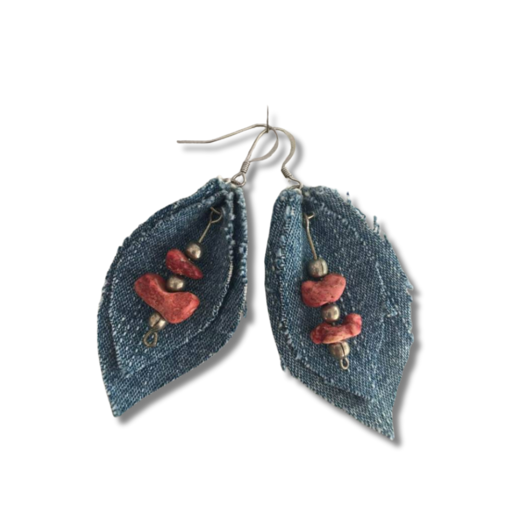 Sassi Beaded Handmade Earrings -Denim Fabric