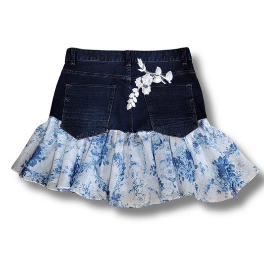 Upcycled Garden Lace Jean Skirt