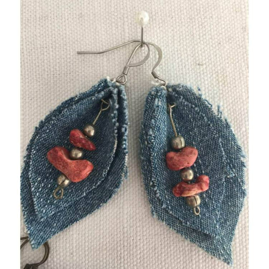 Sassi Beaded Handmade Earrings -Denim Fabric image 0