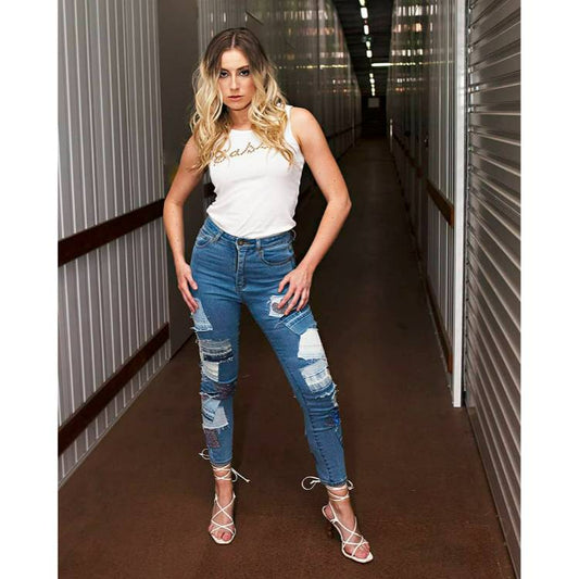 Denim Patchwork Jeans- Slim Fit ,A Heart full of Sparkle image 0