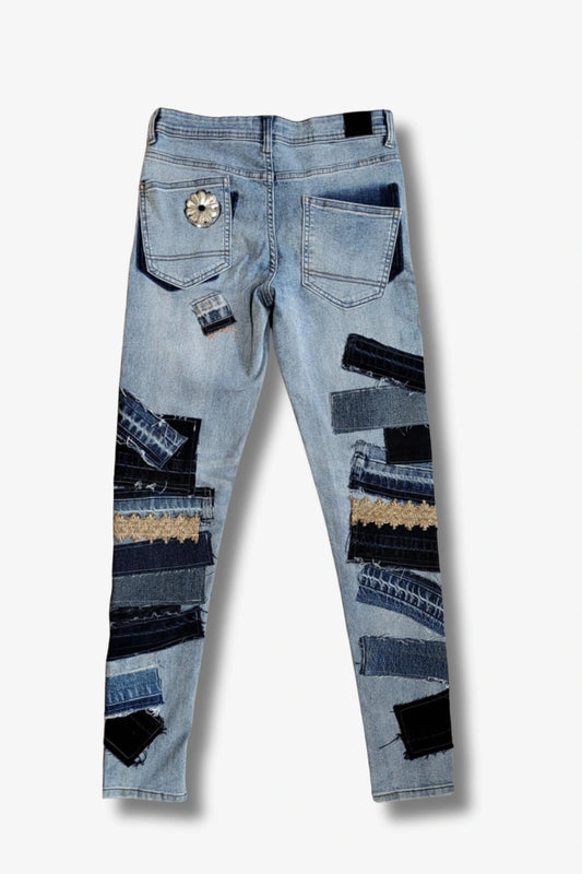Flared Patchwork Jeans — Extra High Rise (Size 14)