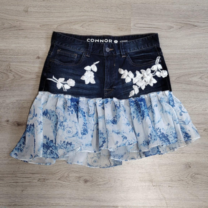 Upcycled Garden Lace Jean Skirt