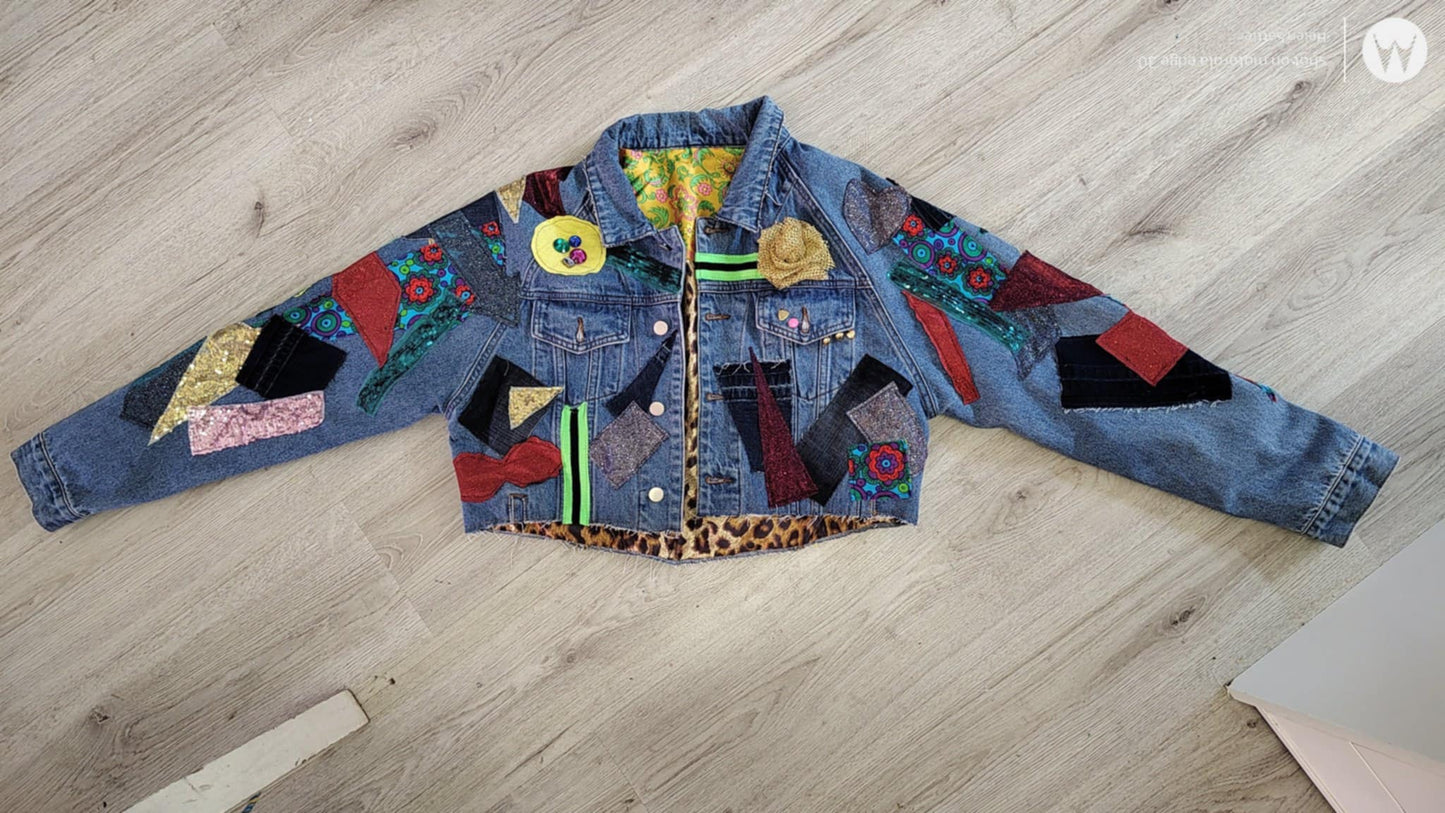Upcycled Denim Jacket Women | Handmade Sequin Statement Jacket | One of a Kind Festival Coat
