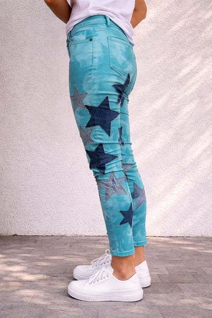 Women's Denim Blue Jeans - Swimming with Stars ,Fitted