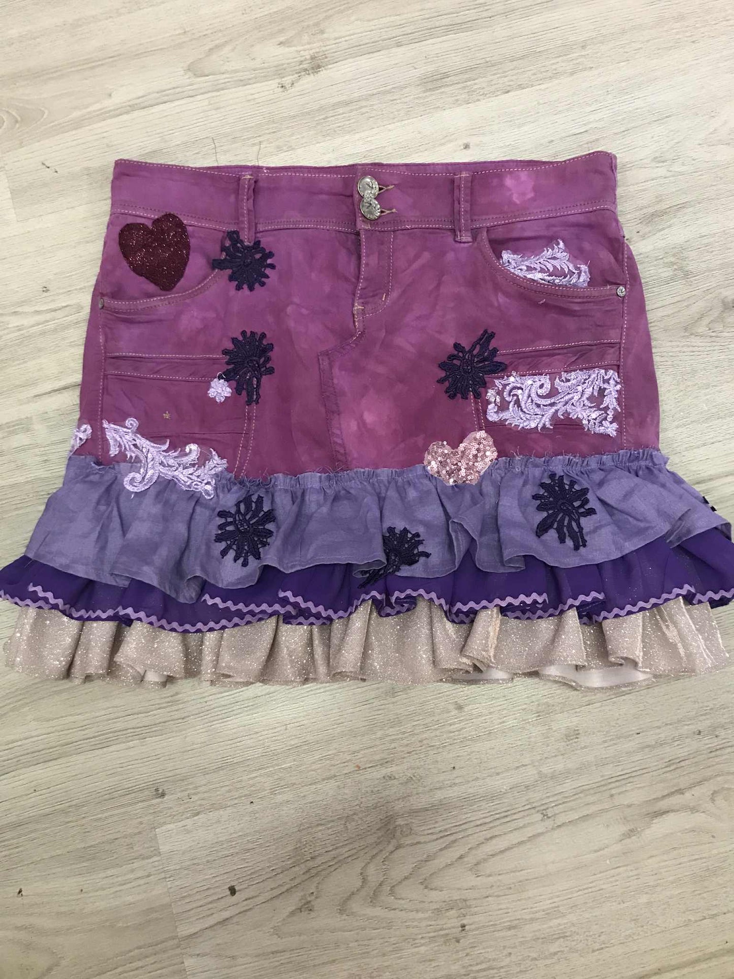 Custom Ruffle Skirt | Made to Order Upcycled Denim Skirt | Boho Festival Skirt | Handmade Layered Patchwork