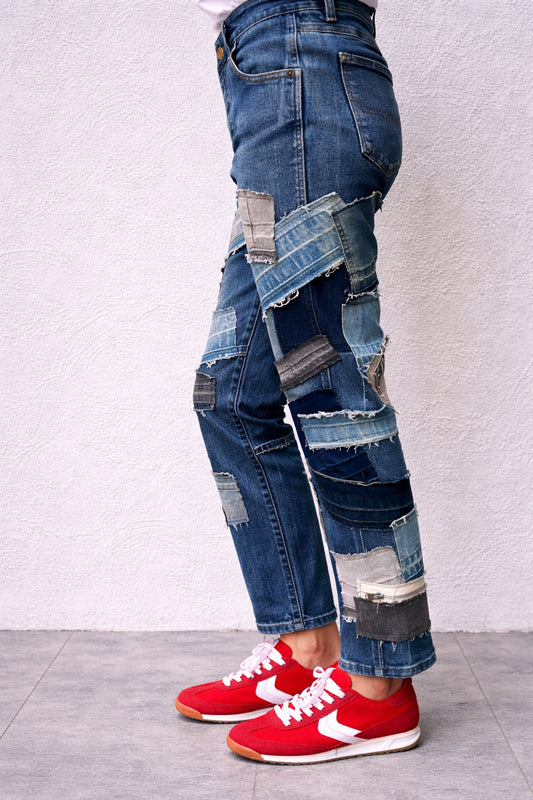 Foxy Patchwork Denim Jeans - Slim Fit
