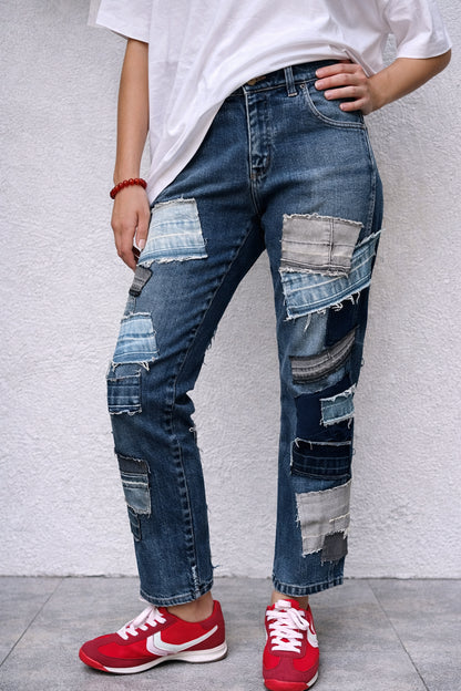 Foxy Patchwork Denim Jeans - Slim Fit
