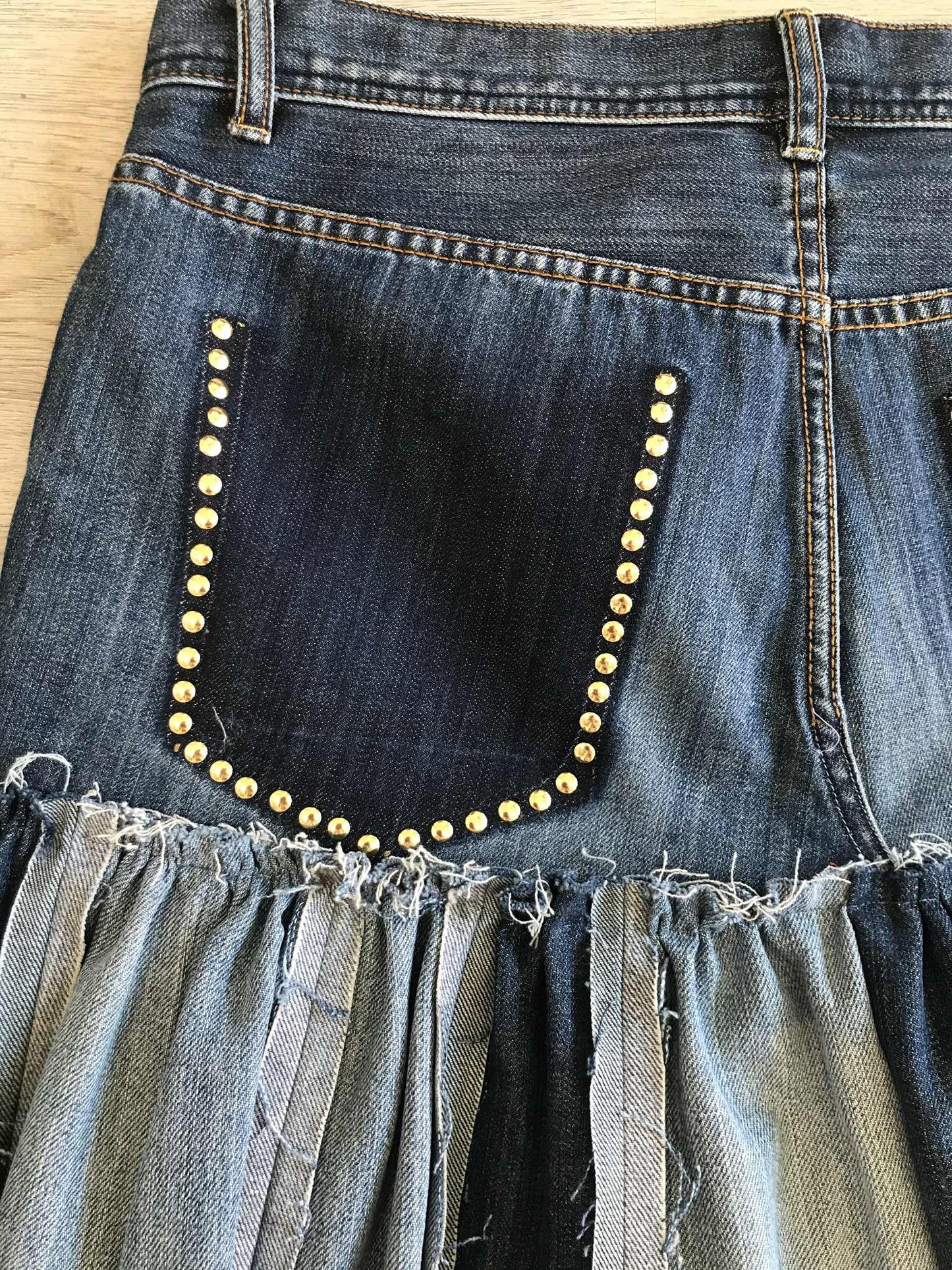 Handmade Frayed Denim Skirt | Custom Upcycled Jean Skirt | Raw Hem Ruffles