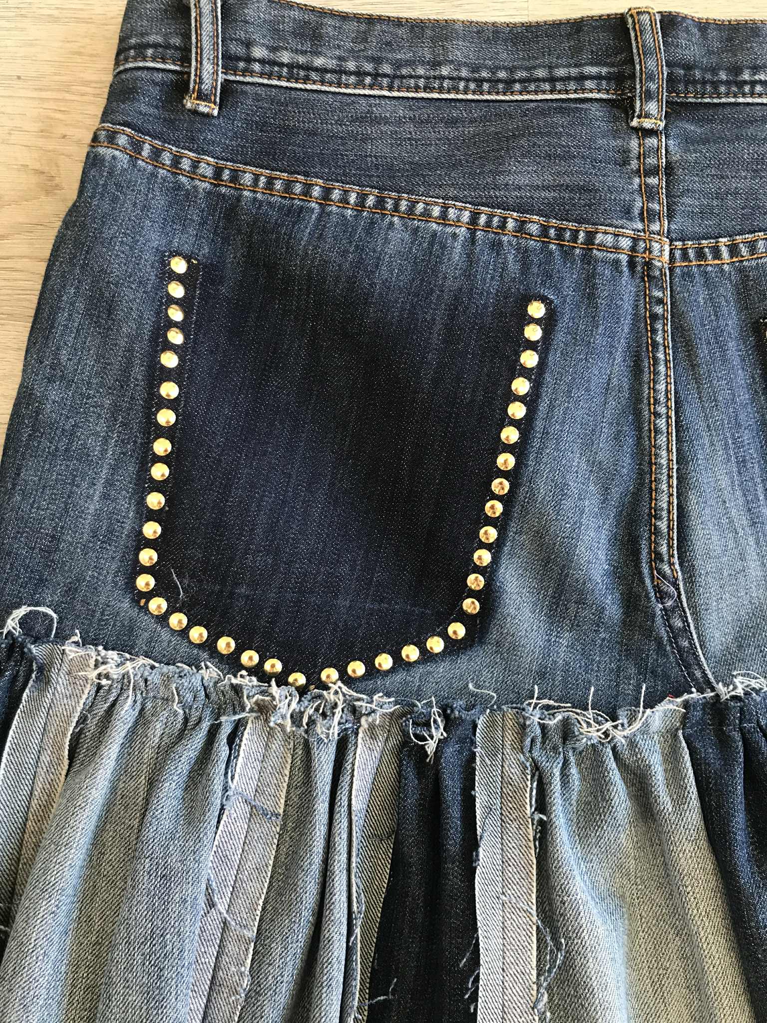 Handmade Frayed Denim Skirt | Custom Upcycled Jean Skirt | Raw Hem Ruffles