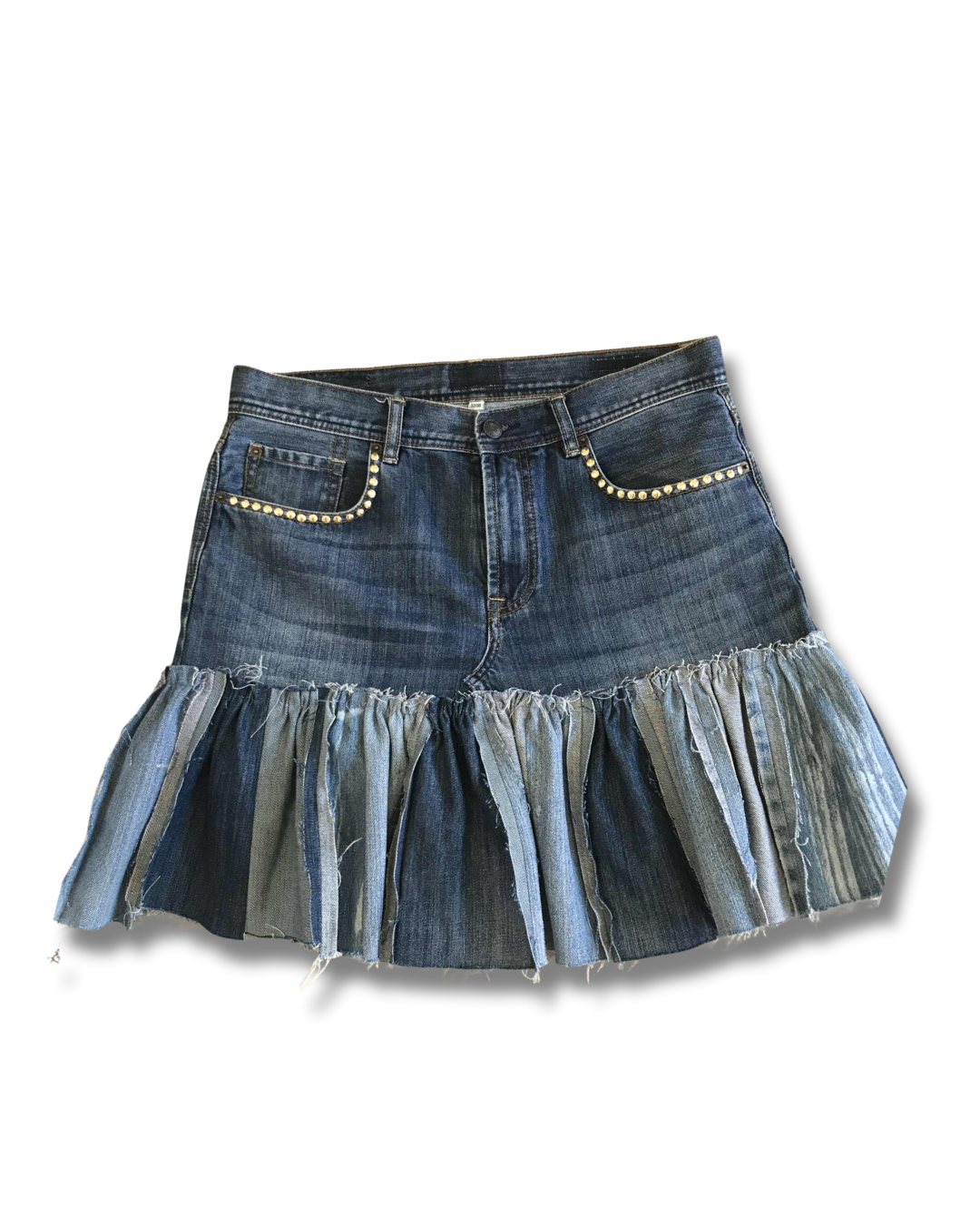 Handmade Frayed Denim Skirt | Custom Upcycled Jean Skirt | Raw Hem Ruffles