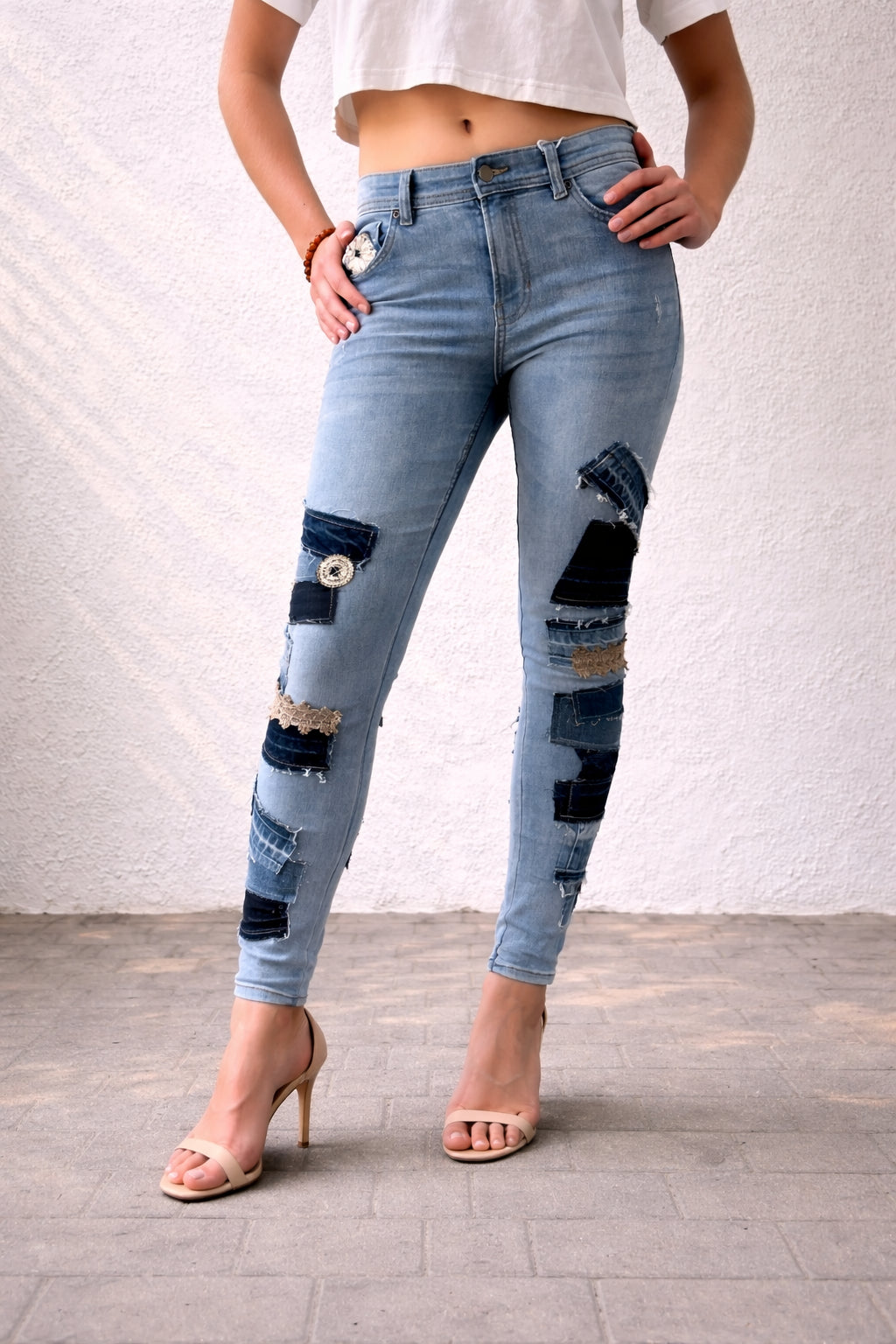 Flared Patchwork Jeans — Extra High Rise (Size 14)