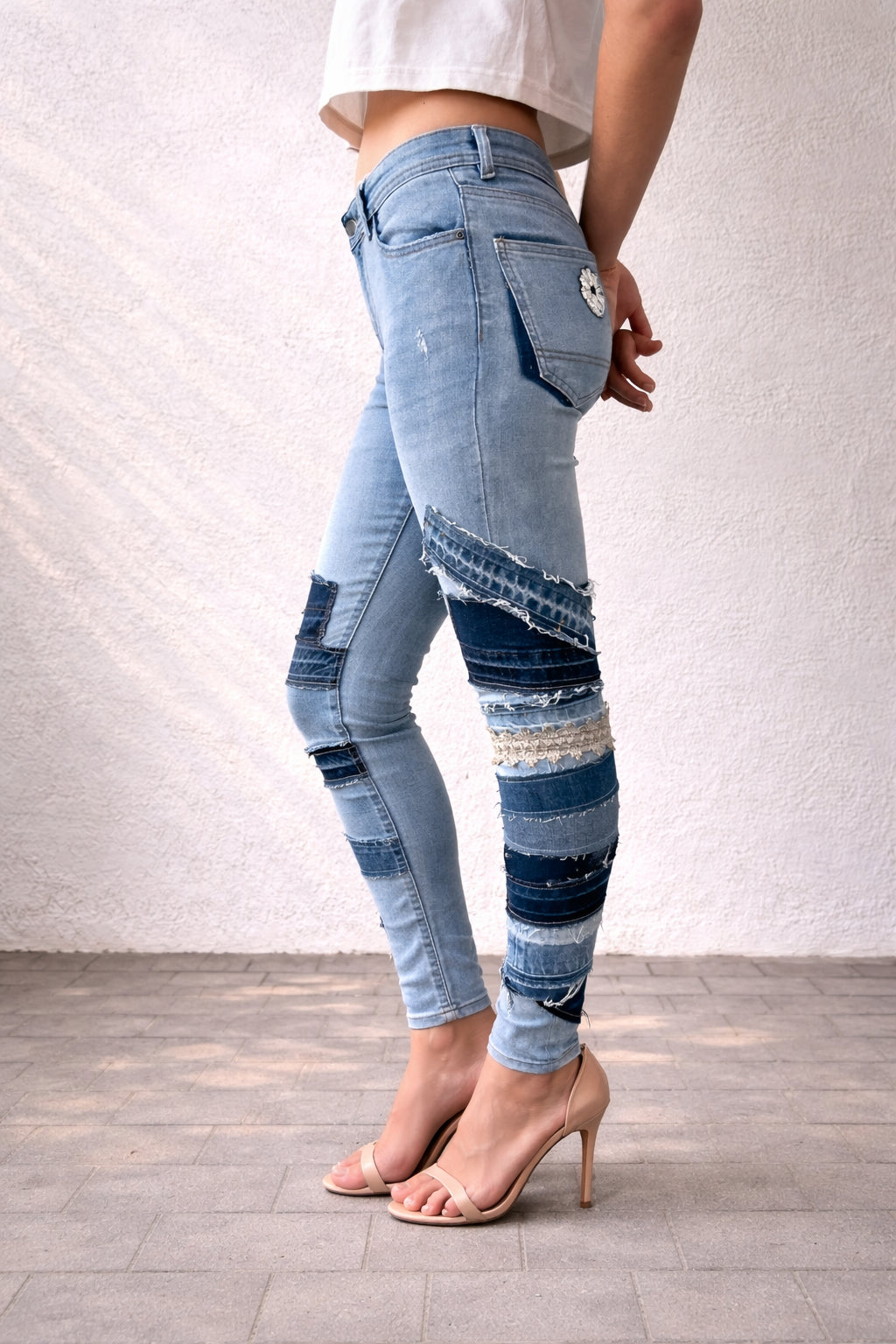 Flared Patchwork Jeans — Extra High Rise (Size 14)