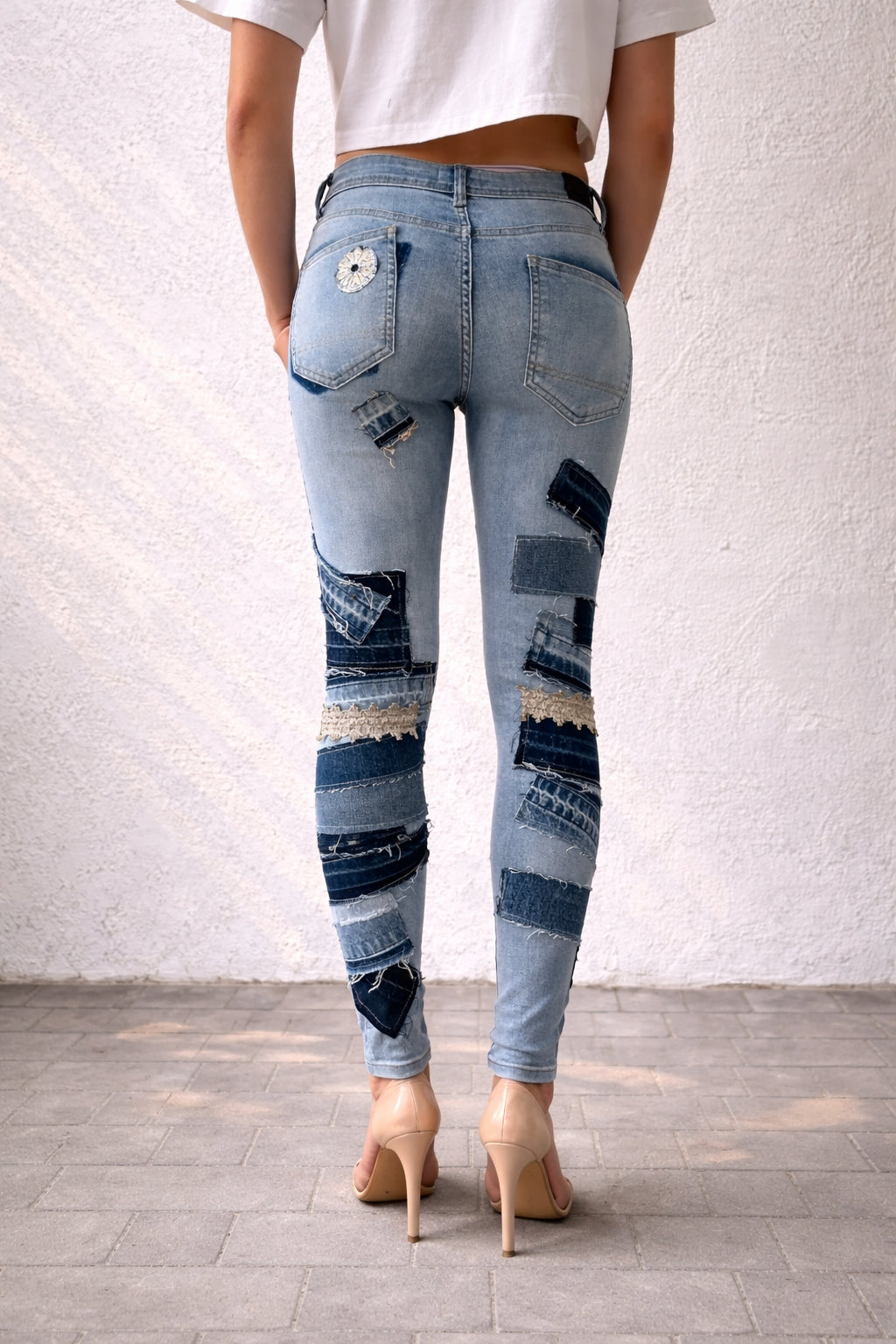 Flared Patchwork Jeans — Extra High Rise (Size 14)