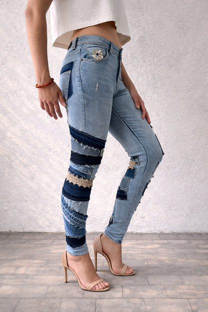 Flared Patchwork Jeans — Extra High Rise (Size 14)