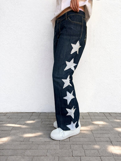 Star Detail Jeans — Dark Denim (Size 16–18)
