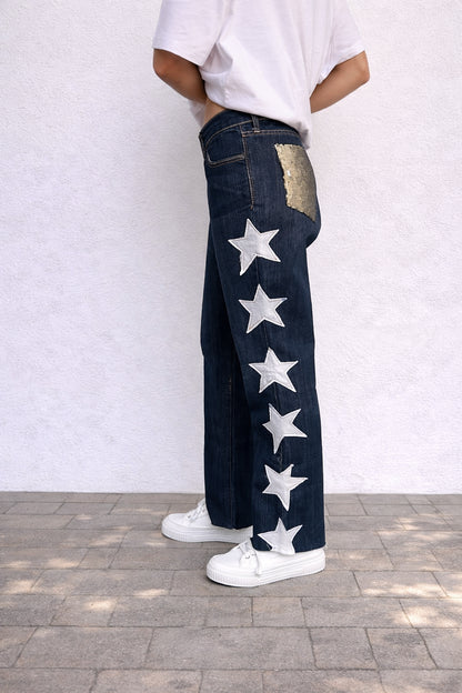 Star Detail Jeans — Dark Denim (Size 16–18)