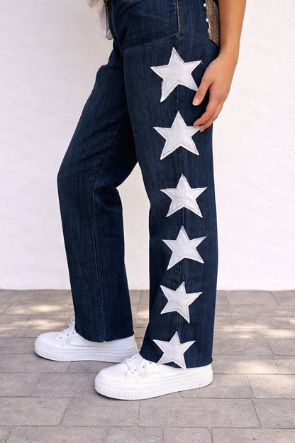 Star Detail Jeans — Dark Denim (Size 16–18)