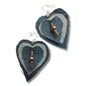 Sassi Denim Heart Drop Earrings with gold beads