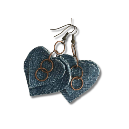 Sassi Denim Handmade Earrings-Heart drop Denim Fabric 