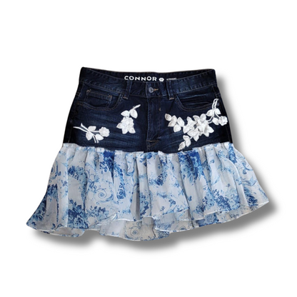 Upcycled Garden Lace Jean Skirt