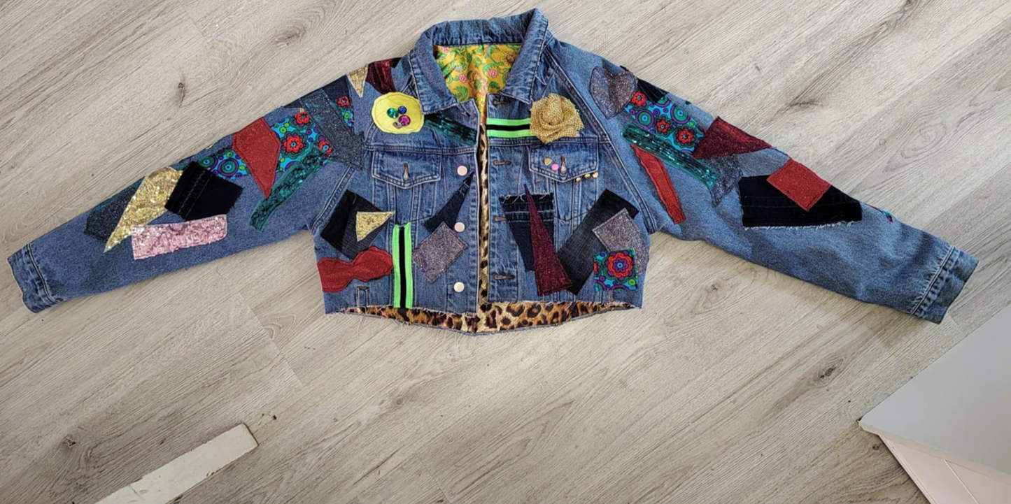 Upcycled Denim Jacket Women | Handmade Sequin Statement Jacket | One of a Kind Festival Coat