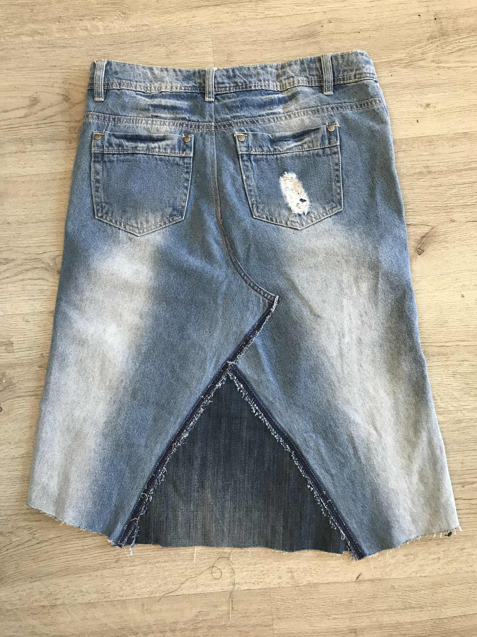 Upcycled Denim Skirt | Custom Distressed Jean Skirt | Handmade Sustainable Fashion | Front Split | Edgy Streetwear