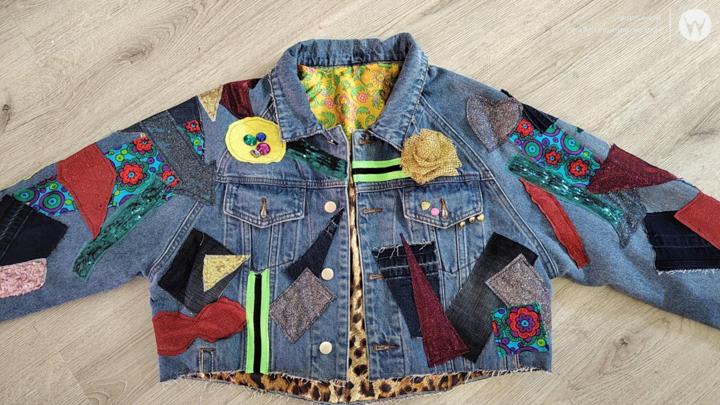 Upcycled Denim Jacket Women | Handmade Sequin Statement Jacket | One of a Kind Festival Coat