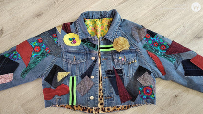 Upcycled Denim Jacket Women | Handmade Sequin Statement Jacket | One of a Kind Festival Coat